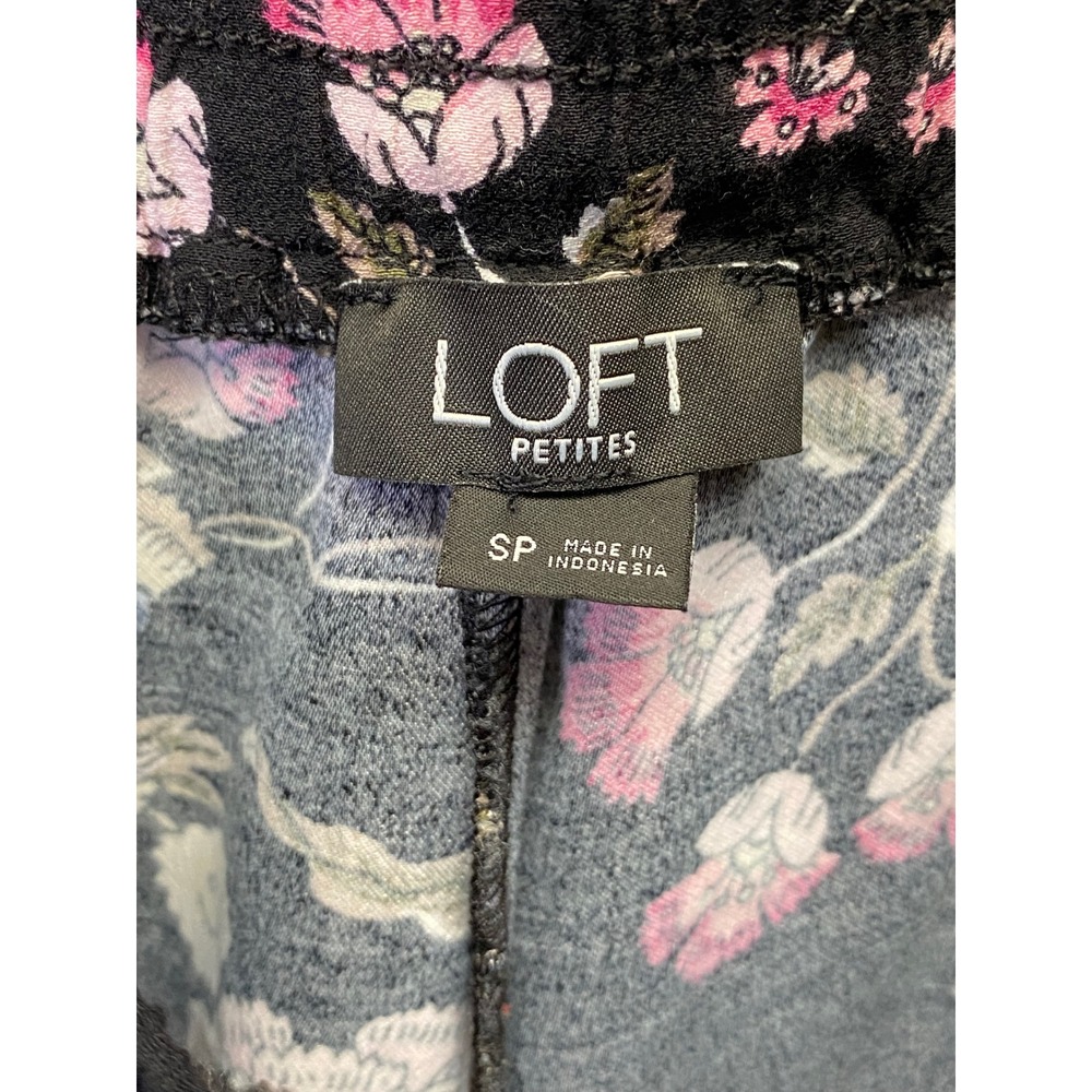 LOFT Petites Floral Pants Women's Small P Black‎ Floral Pull On Casual Chic - Picture 6 of 7